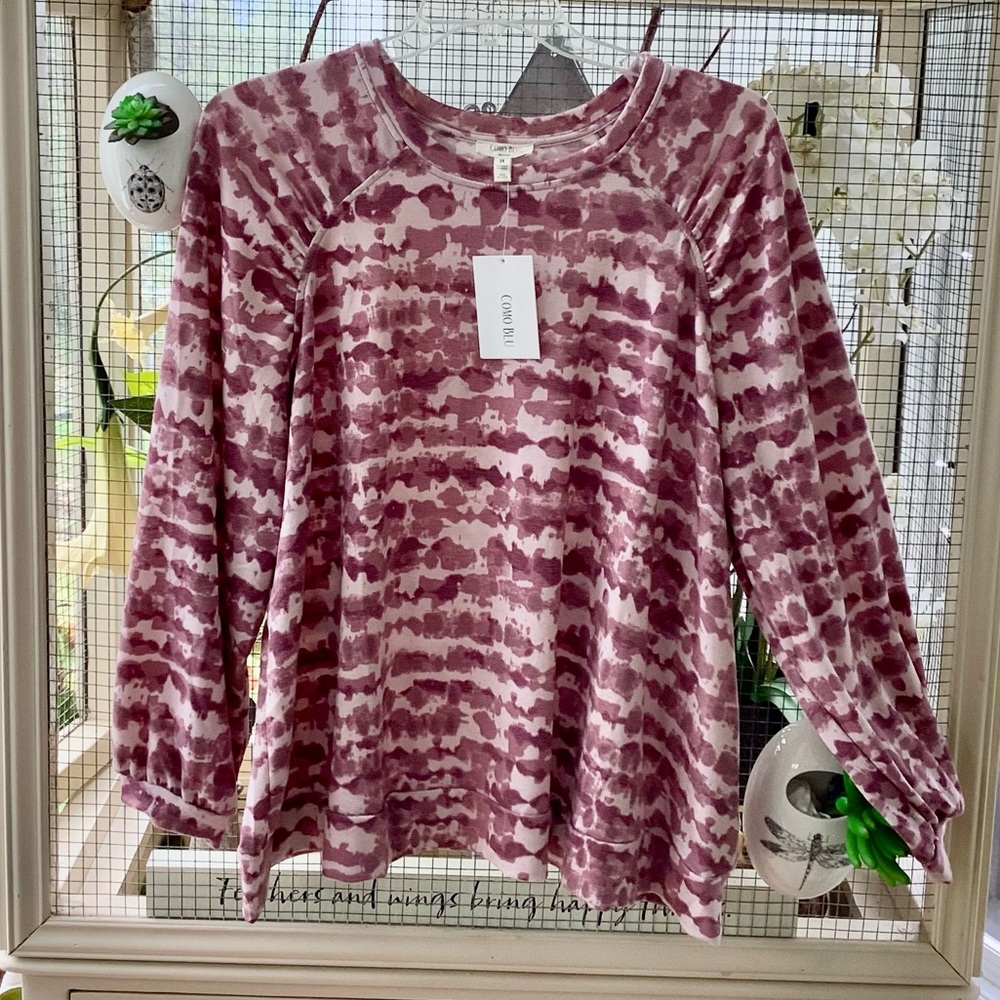 Como Blue 2X-3X Mauve Pink Watercolor Look Sweatshirt